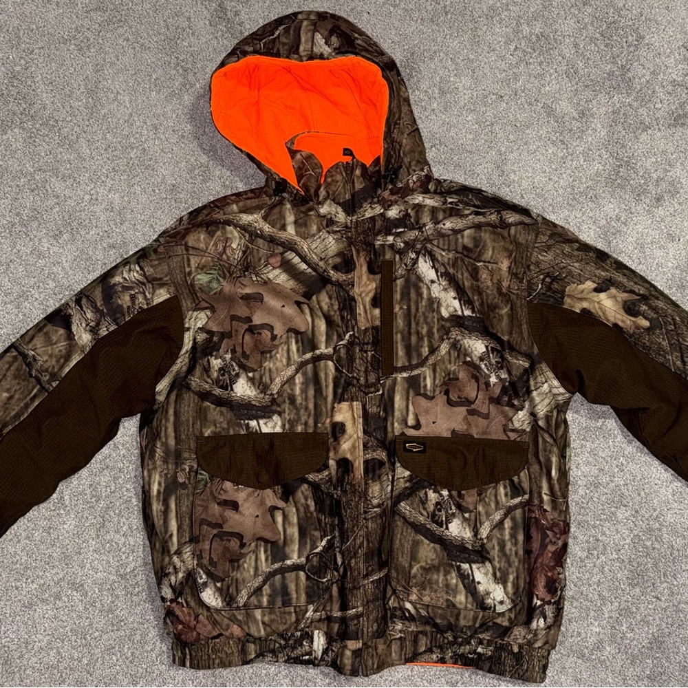 Men's Realtree Hunting Field Jacket with Orange Lining Reversible
